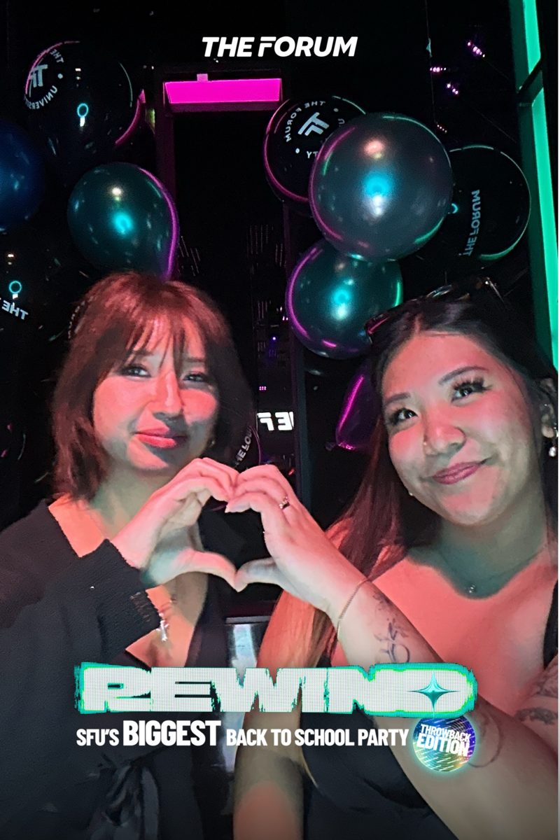 Two friends making a heart with their hands at the photobooth at Rewind